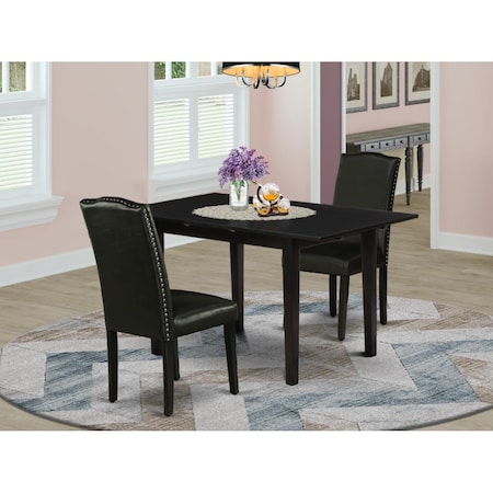 East West Furniture 3 Piece Norfolk Wooden Dining Table Set - Black NOEN3-BLK-69